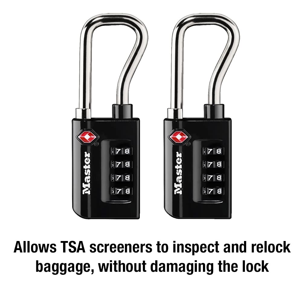 Master Lock Black Unique Combination TSA Approved Luggage Travel Padlocks for and 4696T Set, Locks, Suitcases, Backpacks, Bags, 2-Pack,