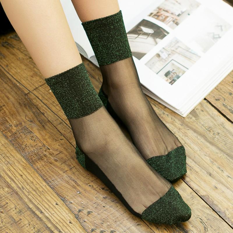 Exquisite Ladies Sexy Lace Fishnet Stockings Transparent Elastic Ankle Glass Socks Mesh Stockings