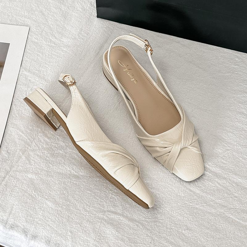 

P218-122025 Китайский Новый год трещина кинк толстый каблук туфли-лодочки с задником на одно слово пустая сумка голова высокий каблук сандалии женские 40 абрикосовый