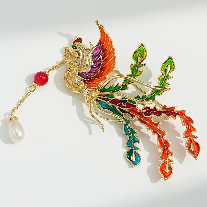 Bo Xin Yun Colorful Phoenix Freshwater Pearl Brooch - National Style Tassel Corsage Accessory