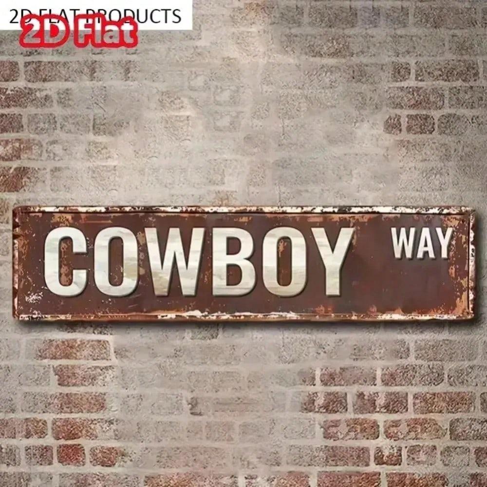 Cowboy Heritage Sign Vintage Style Metal Wall Plaque Distressed Finish Western Home Decor