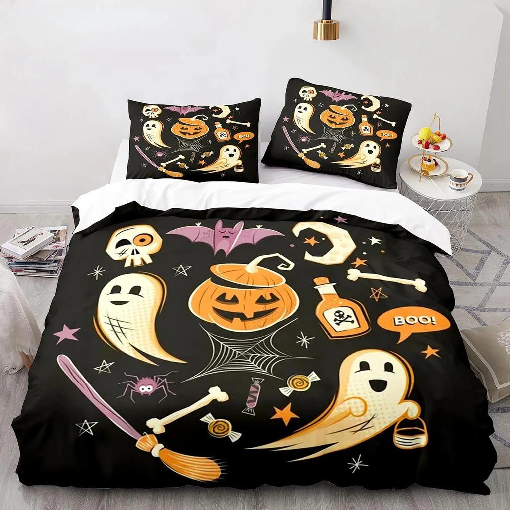 New 3D Print Halloween Boo Cartoon Bedding SetDuvet Cover Bed Set Quilt Cover PillowcaseKing Queen Twin Size Boys Girls Adults