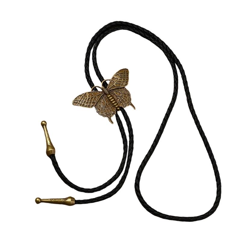 Боло-галстук Ковбойский костюм Аксессуар для мужчин и женщин Регулируемая длина Винтажный металлический кулон-бабочка Галстук-ожерелье