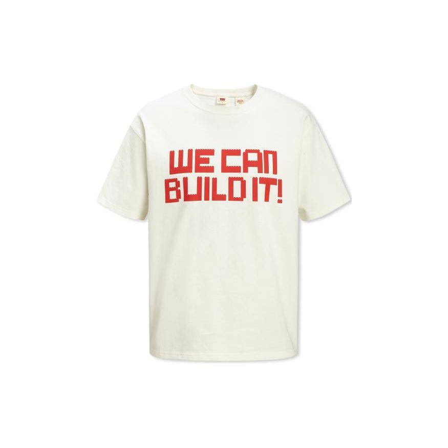 Levis Lego Collaboration Series Block Letter Print Crew Neck Short Sleeve T-Shirt Unisex Tops Off-White A5442-0000