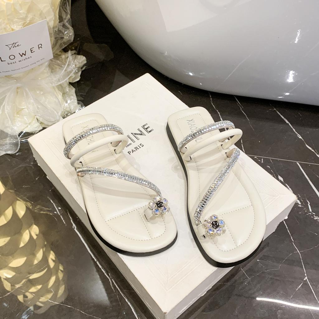 Delicate rhinestone set toe slippers women's summer light outer wear skirt cool slippers non-slip versatile vacation pinch