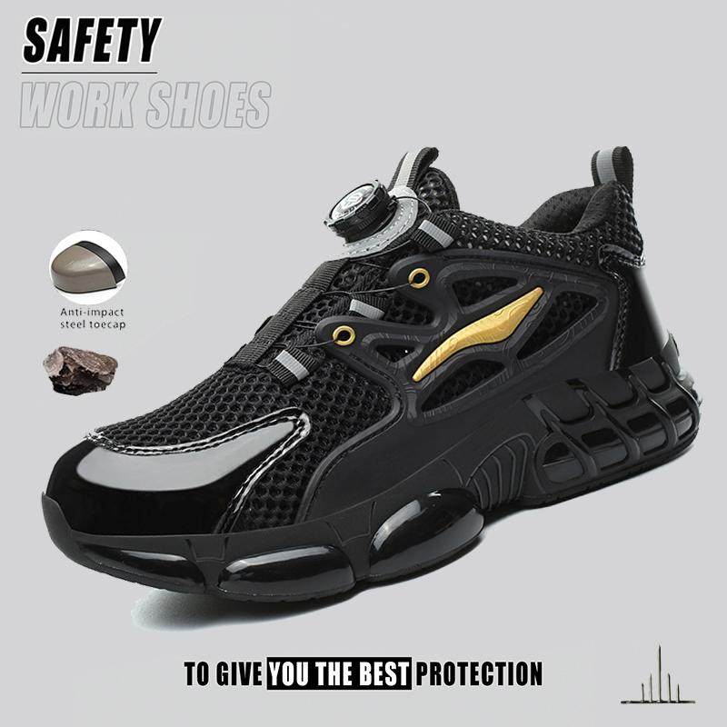 Men Safety Boots Puncture and Smash Resistant Lightweight Sole Breathable Rotary ButtonWork Shoes Indestructible Safety Shoes
