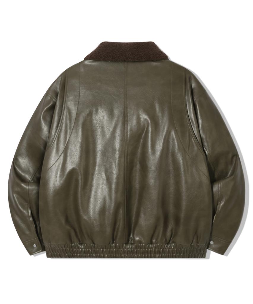 Trillion Fleece Collar Flight Leather Jacket_Khaki