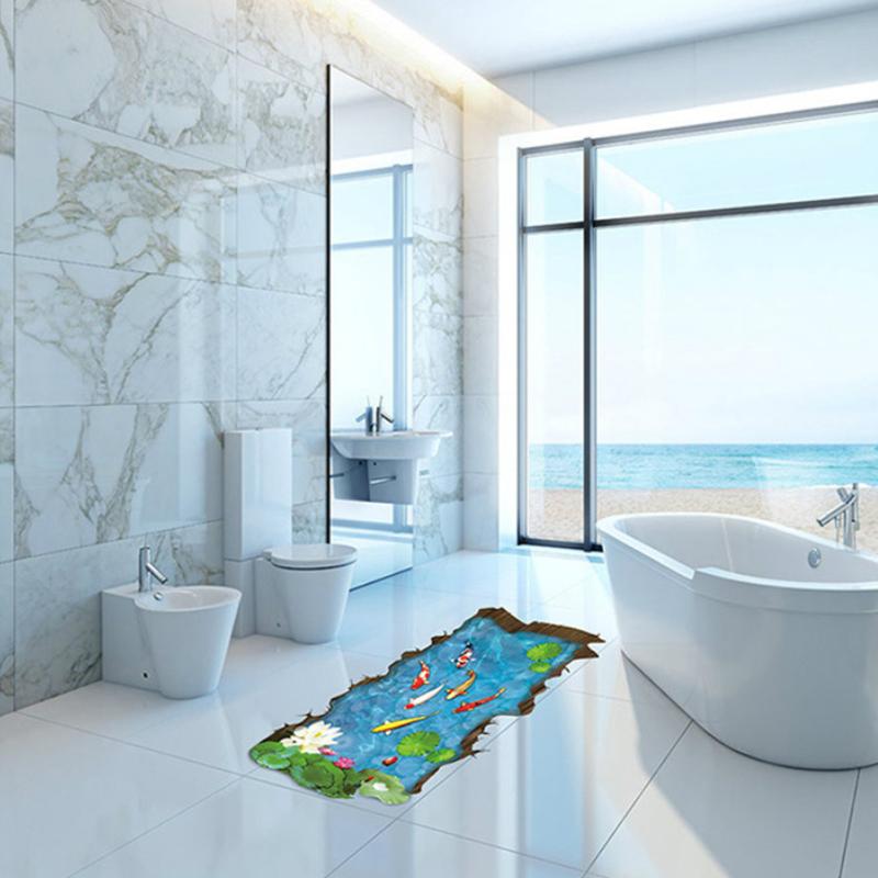 3D Pond Carp Wall Sticker Waterproof Removable Self Adhesive Vinyl Decal for Home Floor Tiles Decor Stickers