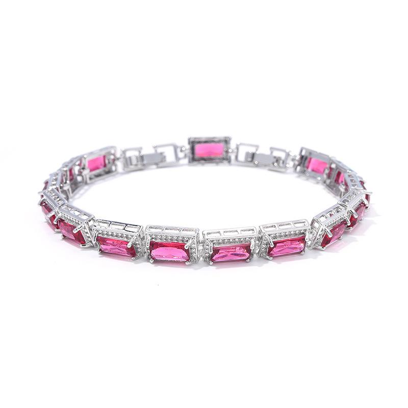 Light Luxury Square Multi-Colored Zircon Inlaid Bracelet, Women'S Silver-White Jewelry, Bridal Jewelry.
