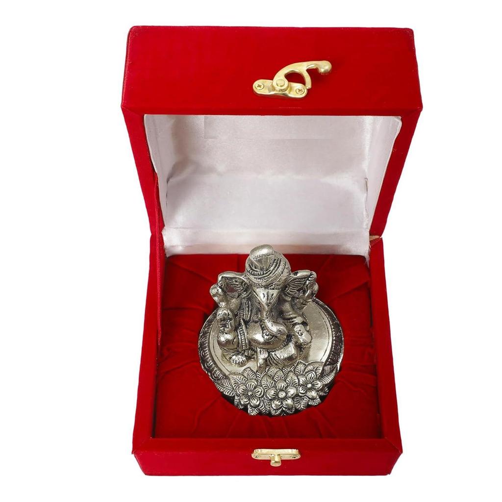 Idol Argintiu Pagdi Ganesh | Cutie Imprimată La Mulți Ani | Geantă de Transport
