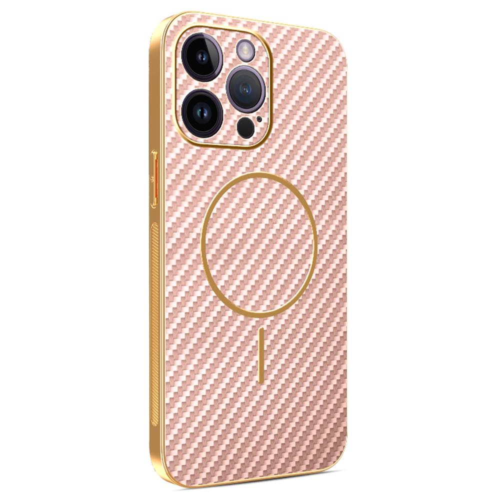 For iPhone 14 Pro Max Phone Case Carbon Fiber Textured Electroplated TPU Back Cover