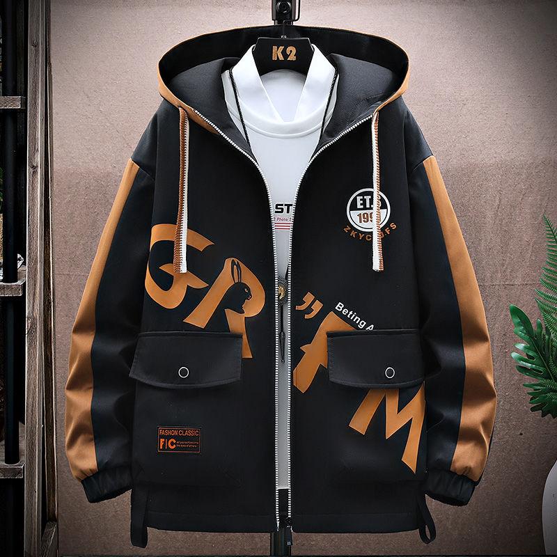 

Мужские повседневные куртки с капюшоном, осенние лоскутные тонкие пальто, верхняя одежда, верхняя одежда, ветровка, уличная одежда, одежда больших размеров XL прохладный черный