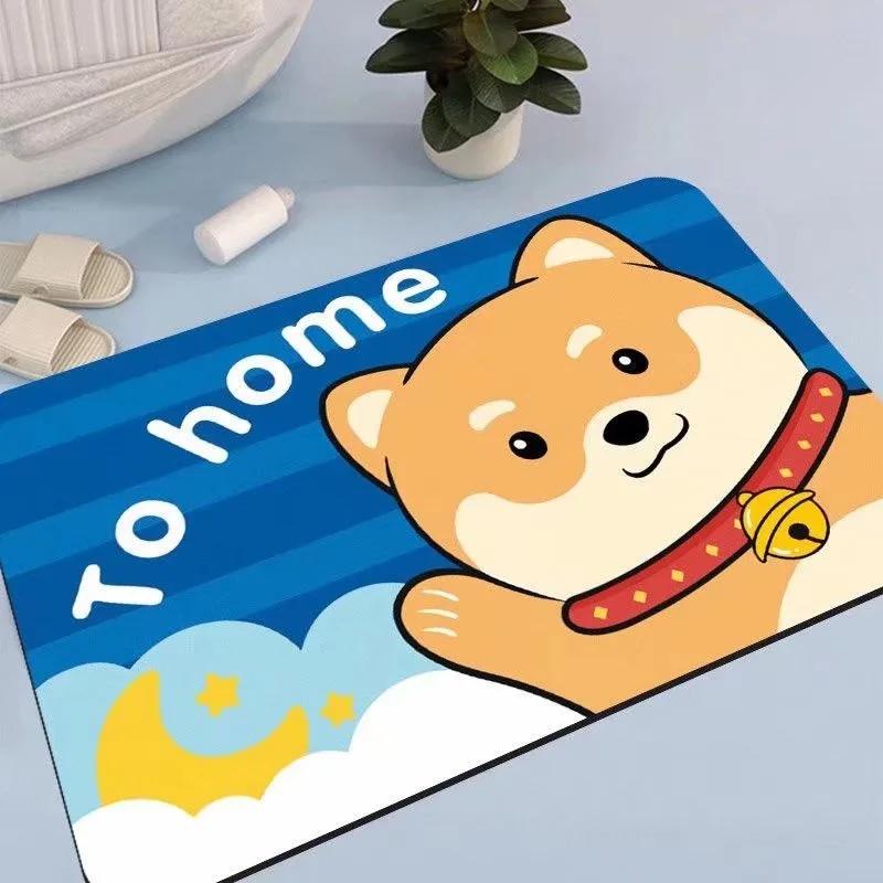 Cartoon-style Entrance Door Mat, Bathroom Entrance Water-absorbing Foot Mat Household Toilet Quick-drying Living Room Carpet