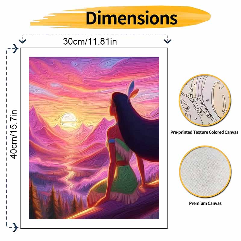 Disney Pocahontas Sunset oil painting art painting kit, handmade diy art painting home wall decoration, beautiful scenic aesthetic art