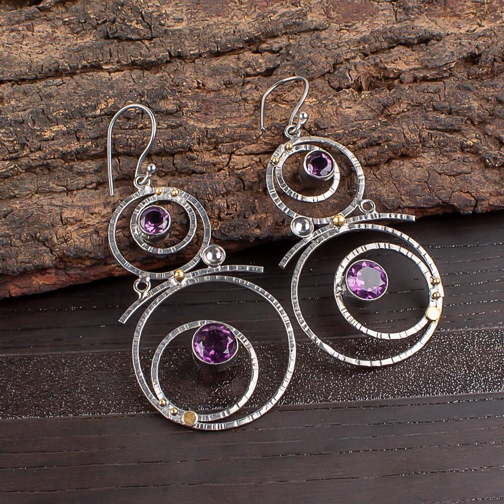 

Аметист Драгоценный камень 925 Стерлинговое серебро Ювелирные изделия Ручной работы Женские Серьги 2,86 Подарок EE-76-15