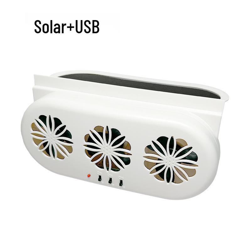 Solar-Powered Three-Head Car Exhaust Fan - Cooling, Ventilation, and Deodorizing System.