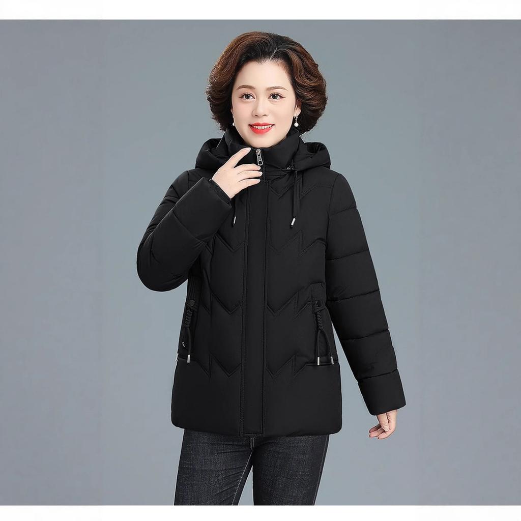 Chinese Style Plus Size Short Thick Padded Down Cotton Parka Winter Coat for Middle Aged Senior Mom Women