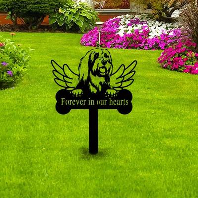 Gedenkpfahl für Bearded Collie-Hunde, Metall, Beileidsschild und Grabstein für Haustiere, eleganter Gedenkpfahl, ideal für den Garten