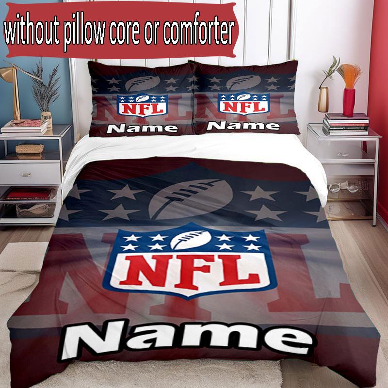 3pcs Duvet Cover Set (1*Duvet Cover + 2*Pillowcase, Without Core), Custom Name NFL Pattern Bedding Set, Home Bedroom Decor Gift