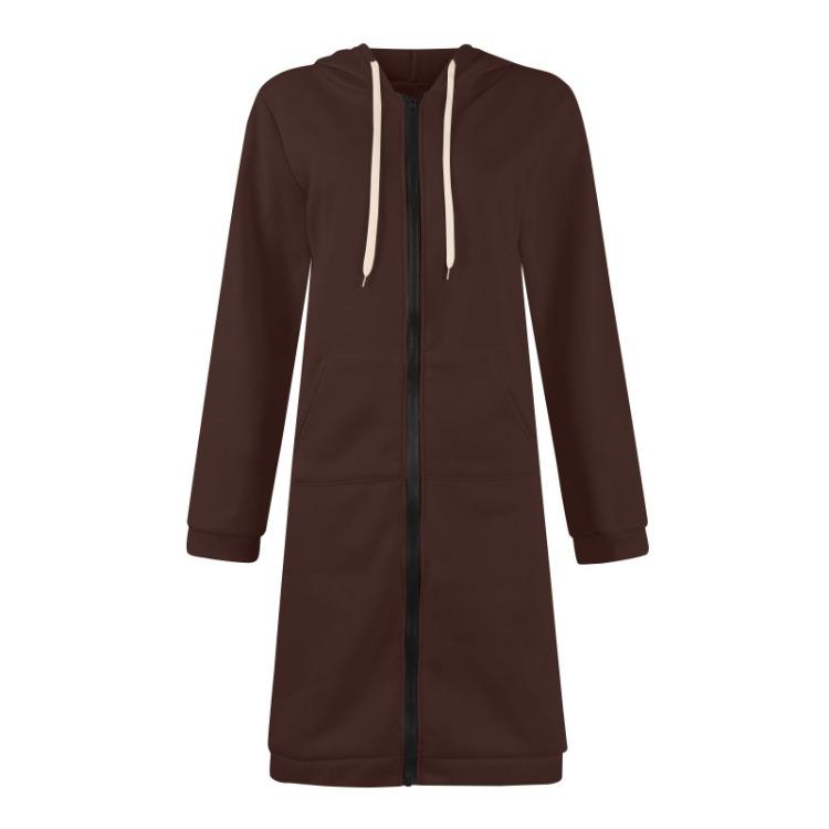 Winter Windproof Women's Casual Zip Up Hooded Jacket Long Tunic Sweatshirt With Pockets Drawstring Outerwear