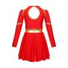Complete Cheerleading Outfit for Girls: Contrast Color Long Sleeve Leotard Dress Featuring Cold Shoulder & Keyhole Back Detail