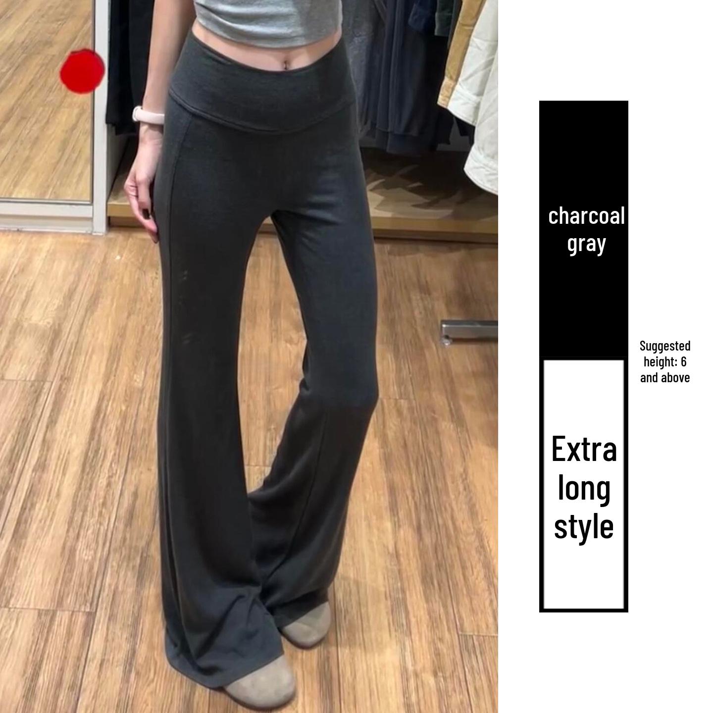 

Women s Gray Velvet Low-Waist Flare Yoga Pants, Autumn/Winter 2025 Slim Fit with Lambswool Drape. M