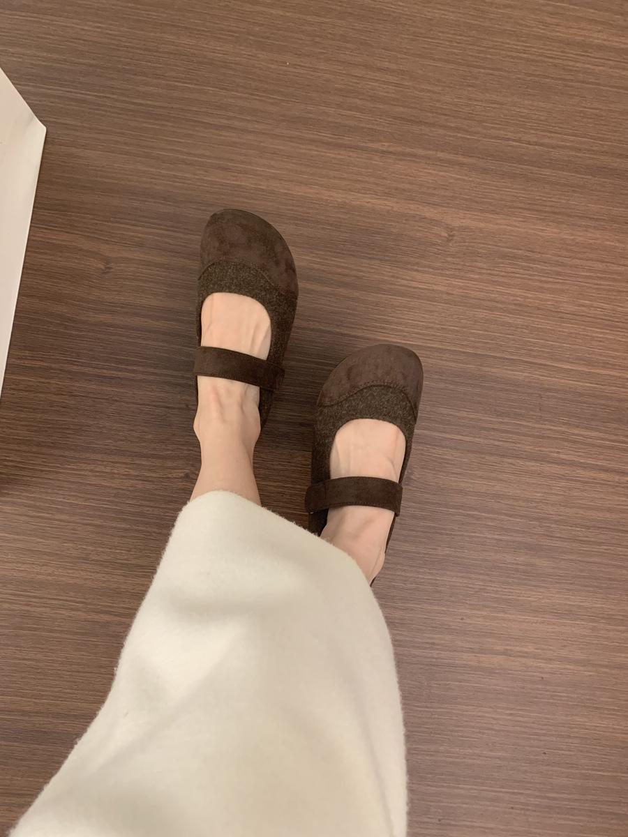 

Французский ретро поздний вечерний ветер серый шерстяной слово с туфлями Мэри Джейн на плоской подошве не устающие ноги круглый носок балетки одинарные туфли женские 40 темно-коричневого