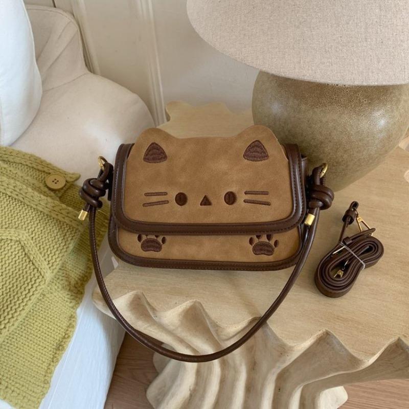 Autumn and winter retro cute kitten shoulder bag female cartoon versatile student messenger bag niche design casual handbag