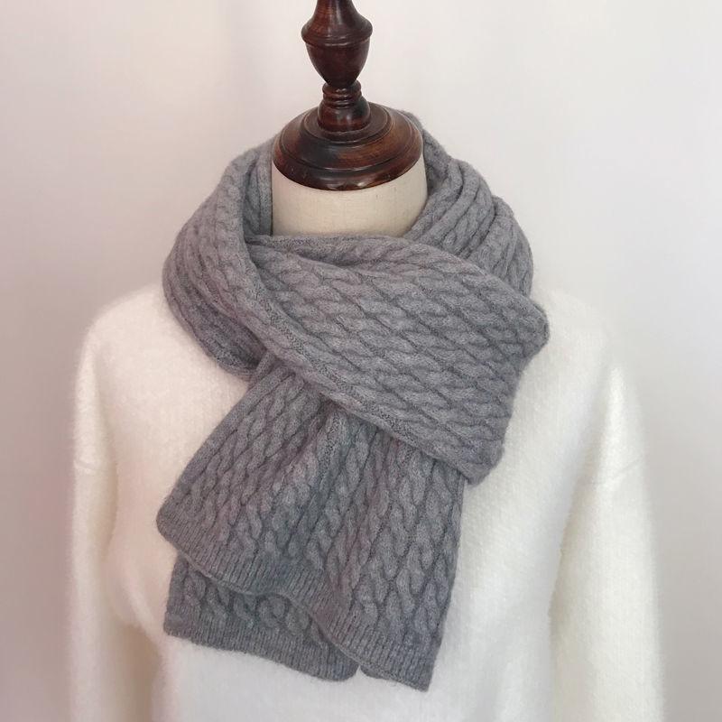 Women's Autumn Winter Korean Style Versatile Couple Student Knitted Scarf Men's Winter Warm Solid Color Twist Popular Neck Warmer