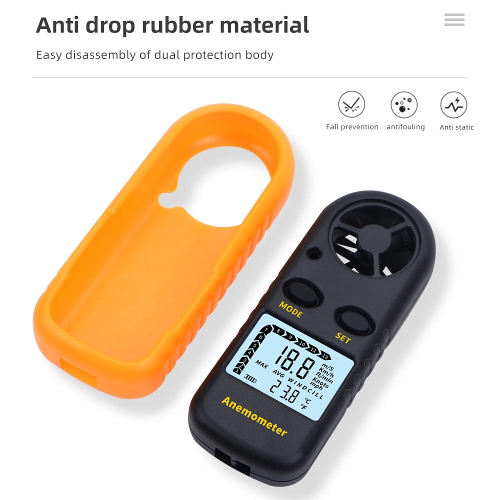 LCD Digital Anemometer Mini Pocket Wind Speed Tester 0-30m/s Air Velocity Airflow -10°C ~ 45°C Temperature Meter with Backlight