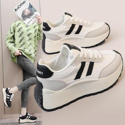BN002 2024 Damen-Freizeitsportschuhe mit dicker Sohle, die die Körpergröße erhöhen - gespleißtes Leder, Frühlings-/Sommertrend.