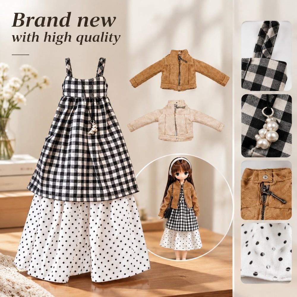 Winter Plaid Cami Dress Fashion Polka Dot Dress for Blythe Doll/For azone/ob22/ob24 1/6 BJD Doll