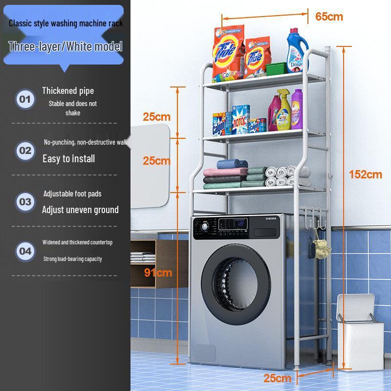 Floor-Standing Bathroom Storage Rack: No-Drill Washbasin, Toilet & Washing Machine Organizer.