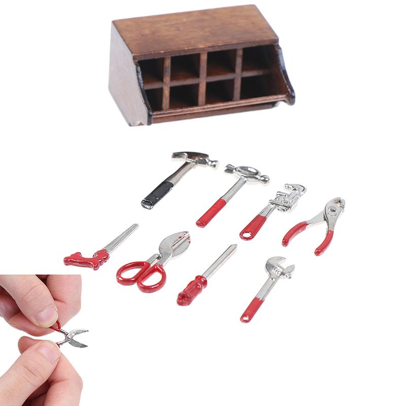 1:12 Scale Dollhouse Miniature Wooden Box Metal Hand Tools Set For Dolls Toy