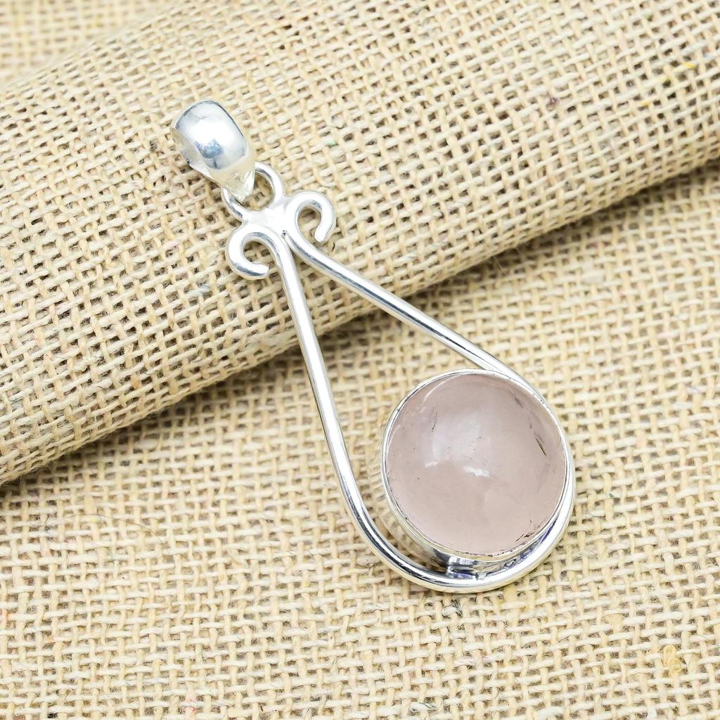Rosenkvarts Ädelsten Handgjord 925 Sterling Silver Smycken Designersilver Kedjehänge Gåva till Syster