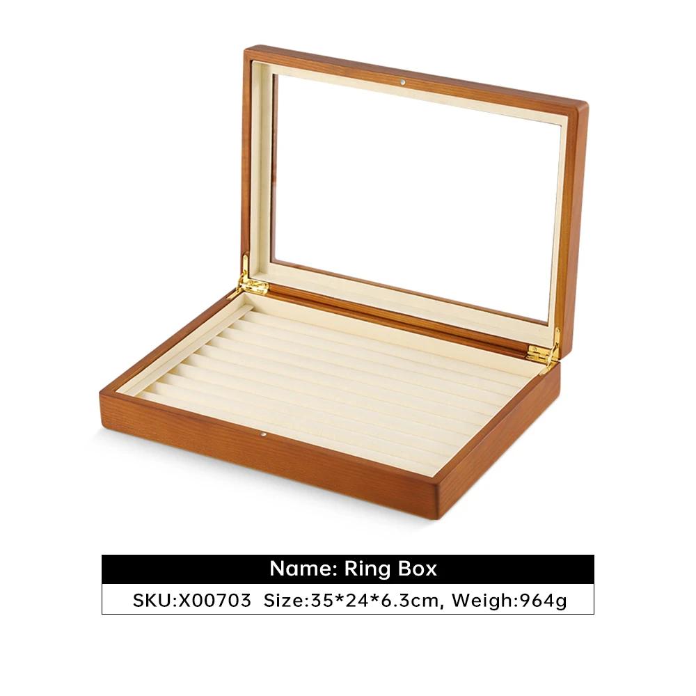 For  Bracelet Necklace Display Case Wooden Ring Earrings Organizer Large Jewelry Storage Box With Cover X007