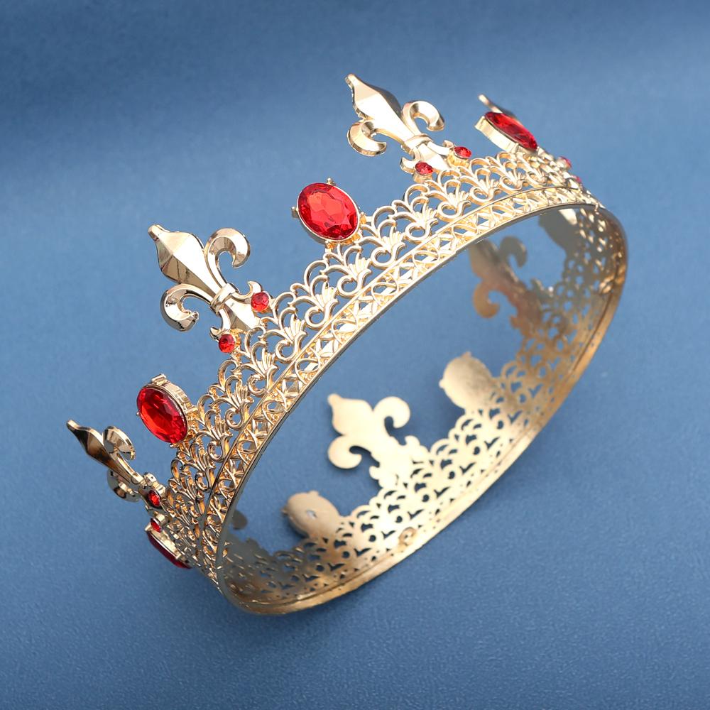 Luxury European and American Retro Baroque Style Crown Gold Gun Tip Shape Large Round Crown with Diamond Crystal Hair Accessorie