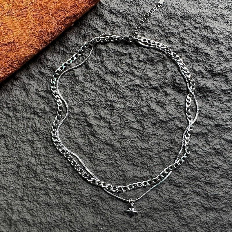 Titanium Steel Multilayer Star Pendant Necklace For Men And Women With Stylish Design