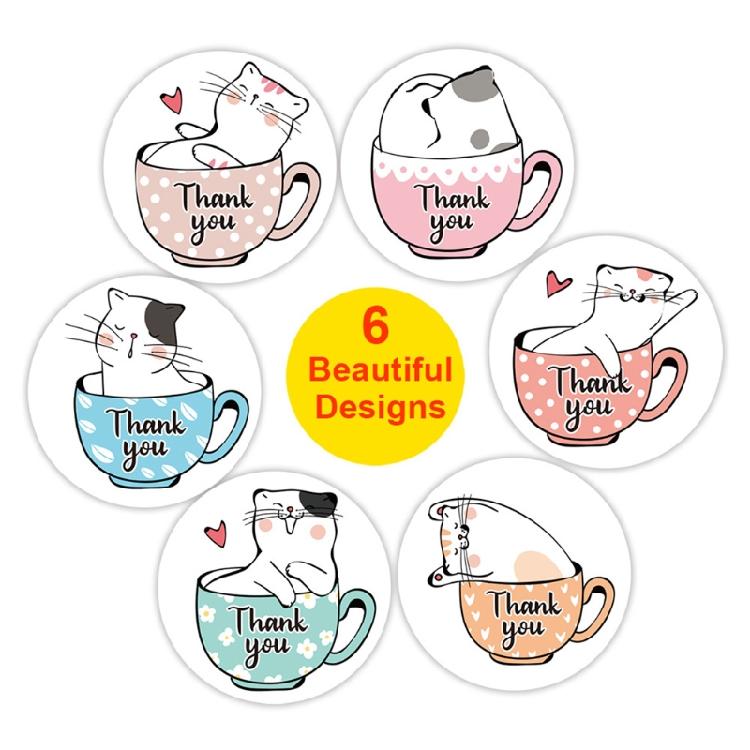 500Pcs Kitten Thank You Label 25mm Round Thank You Sticker Sealing Label for Seal Envelopes Cards Wedding Packaging