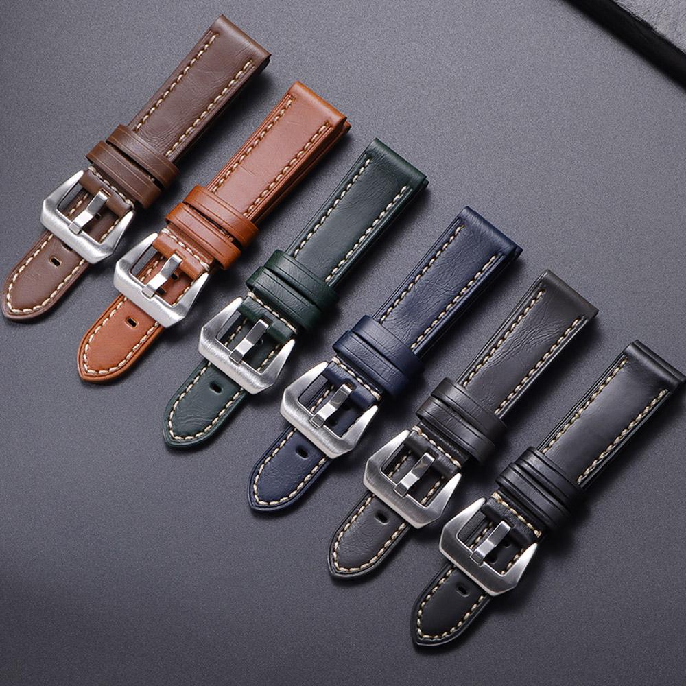 Crazy Horse Leather Watch Strap 20mm 22mm 24mm 26mm for Panerai Vintage Watch Band Black Blue Brown Handmade Watchband Accessory