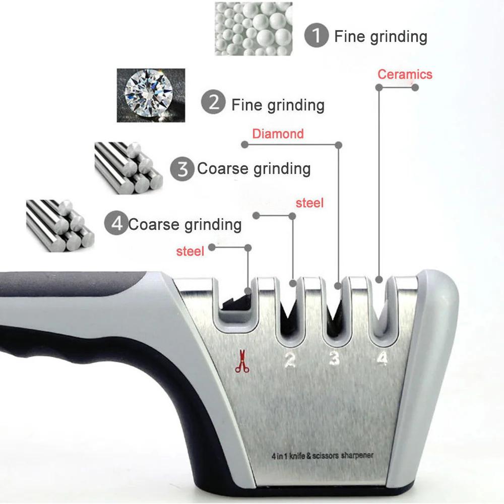 1Pc Knife Sharpener Tool 4-In-1 Coated Fine Rod Knife Shears&Scissors Sharpening Stone System Stainless Steel Blades