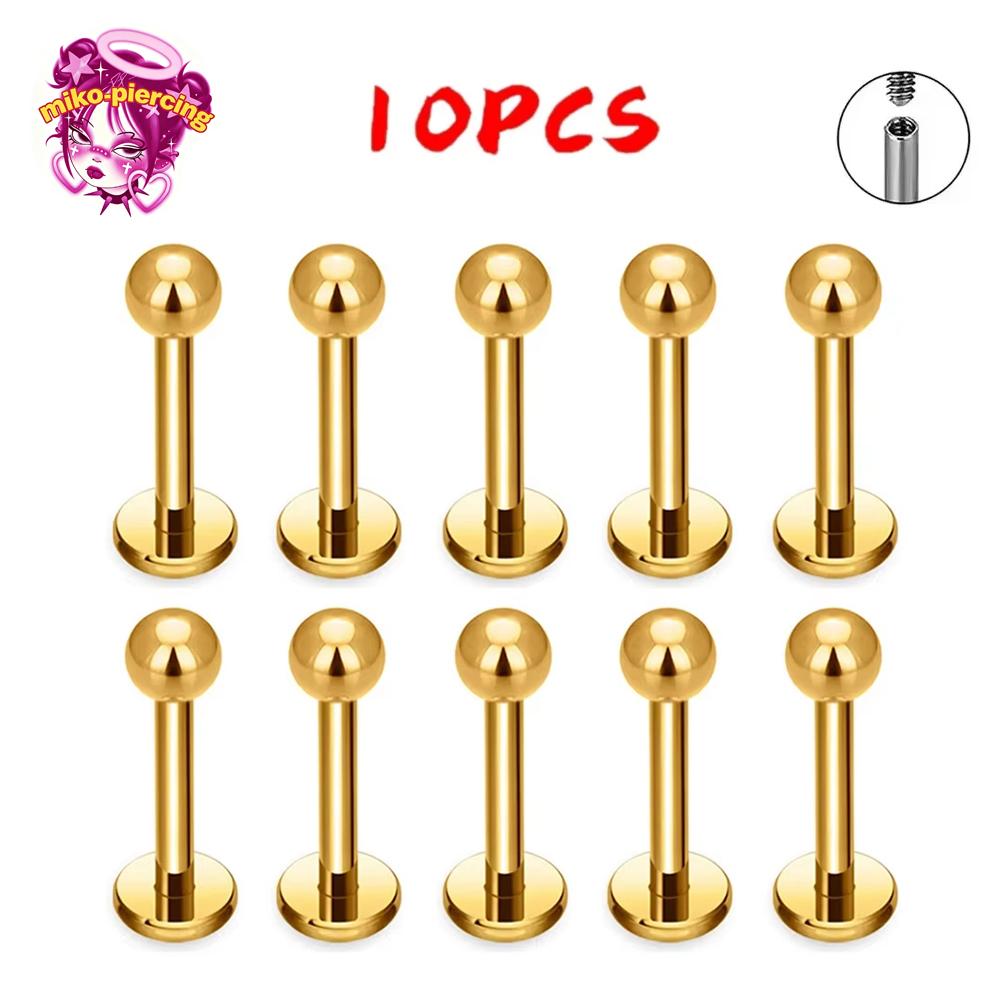 10PCS F136 Ttianium Piercing Labret Lip Stud Ring CZ 16G Internal Thread Stud Earring Ear Tragus Cartilage Helix Daith Jewelry