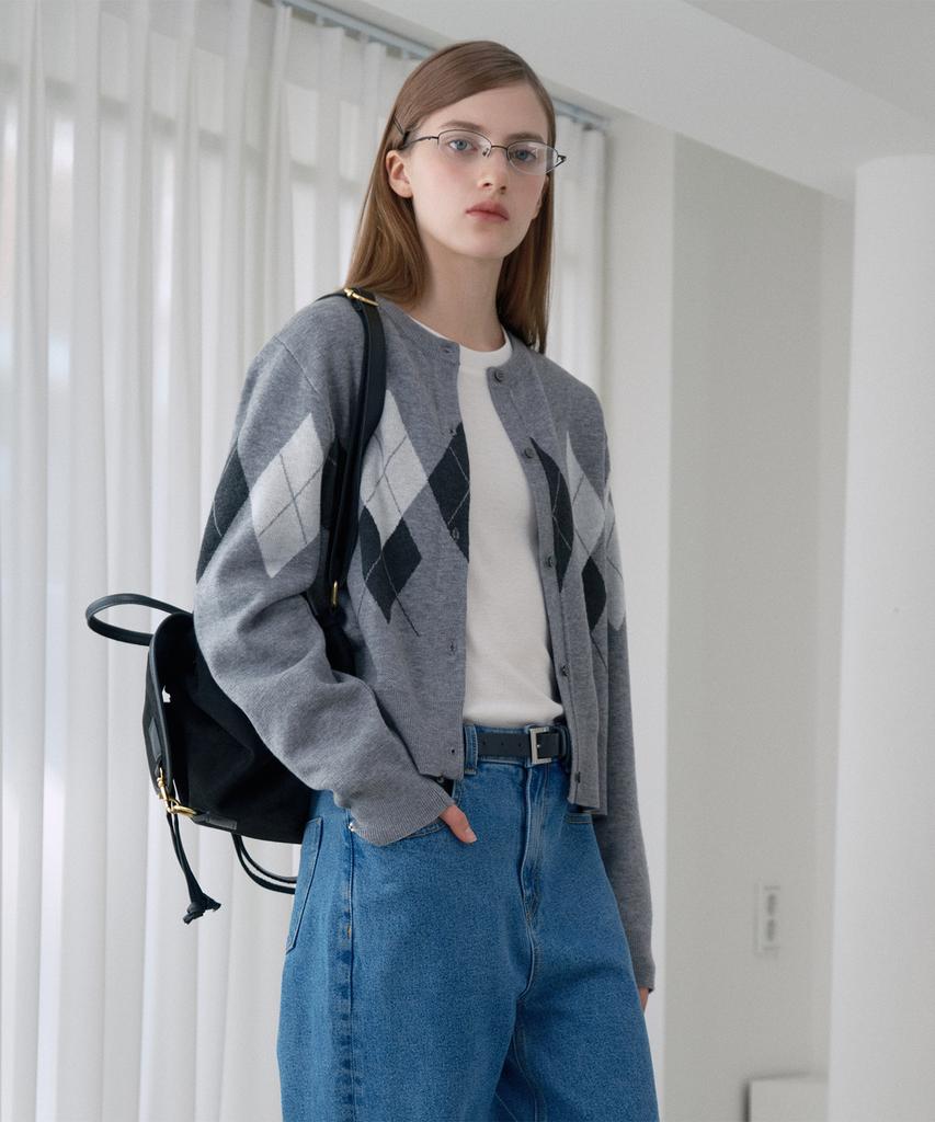 JUCYJUDY Wool Blend Argyle Knit Cardigan Jzkt621D