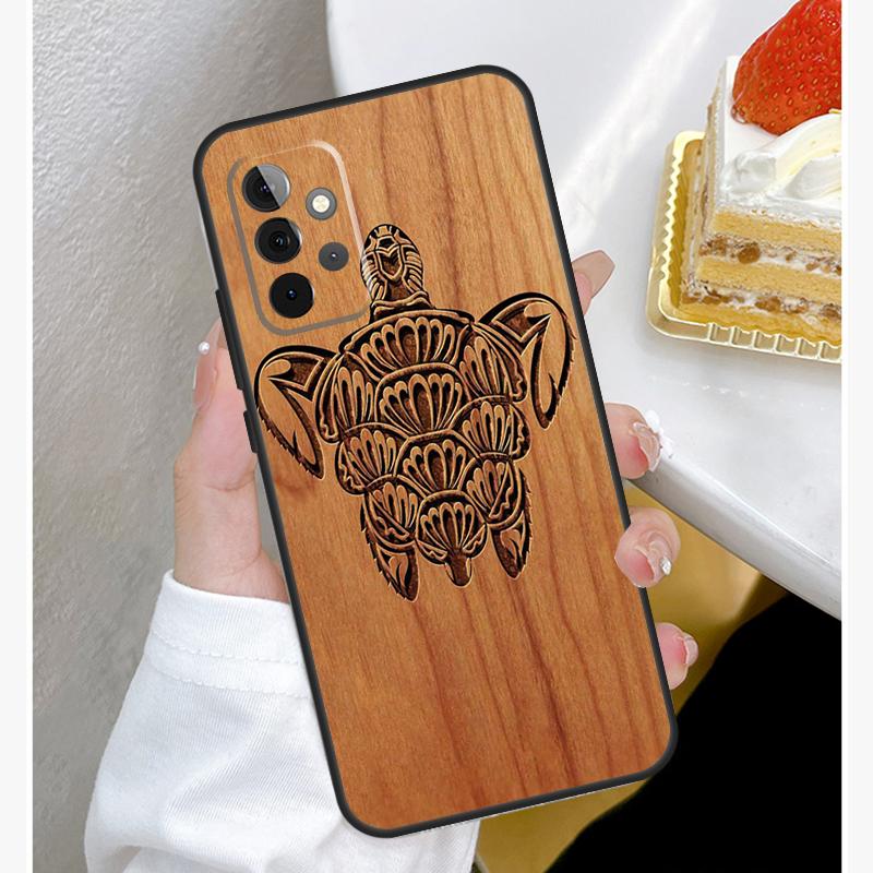 Turtle Wood Pattern Case For Samsung Galaxy A55 A35 A15 A14 A34 A54 A73 A53 A33 A23 A13 A12 A32 A52 A51 Cover