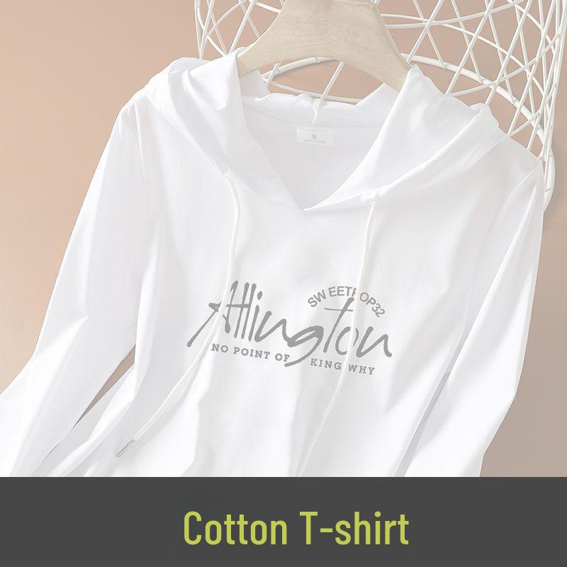 

Plus Size Women s 100% Cotton Hooded Long-Sleeve T-Shirt, Korean Style, Versatile, Slimming, Trendy for Spring & Autumn 2024. XL