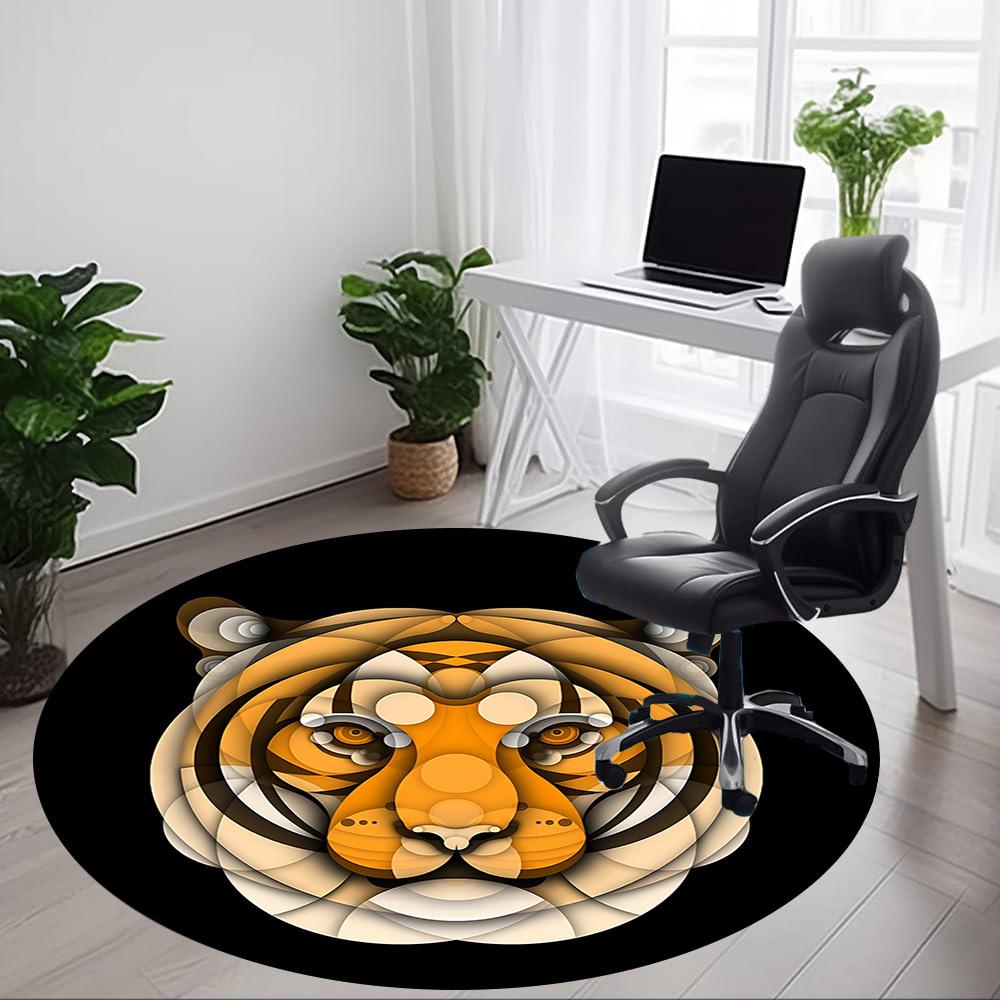 1pc Tiger Pattern Office Round Area Rug,  Mat Suitable For Office, Under Office Chairs Bedroom Living Room Home Decor, Room Deco