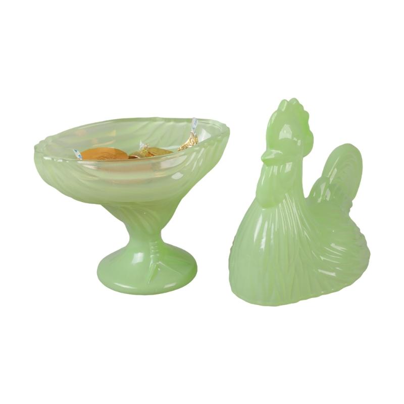 Glass Rooster Sculpture Candy Jar Dish With Lid Multifunctional Covered Bowl Dessert Plate Easter Farmhouse Decors Gift