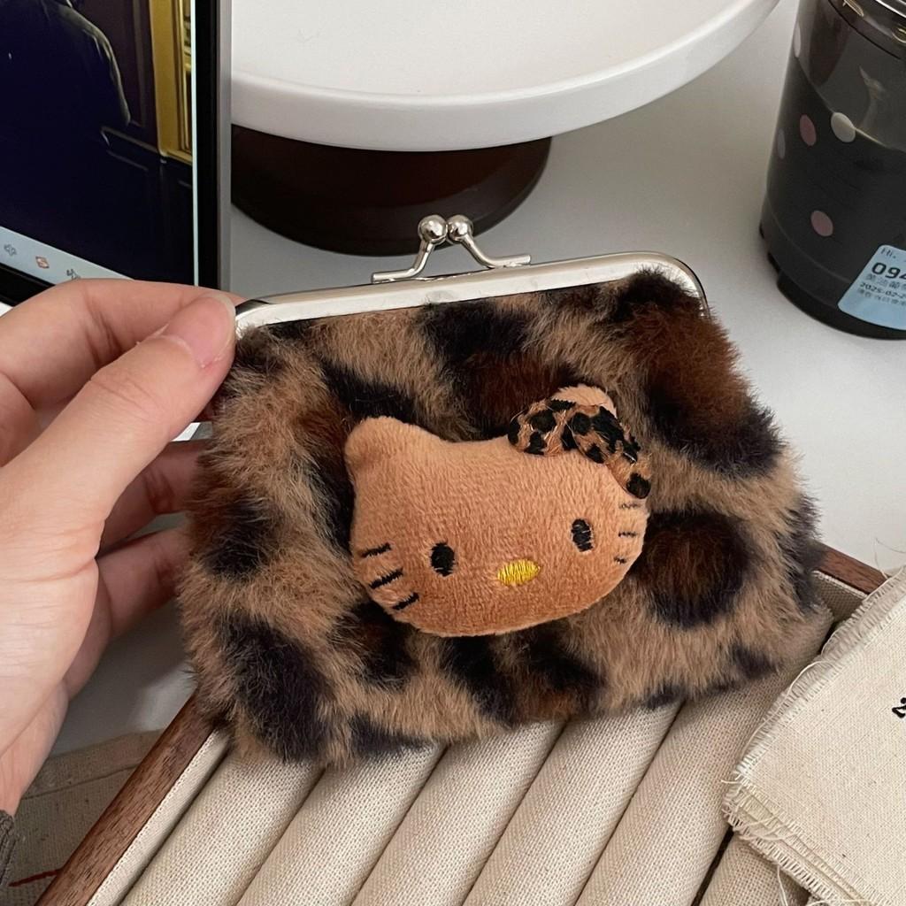 Fashion Hello Kitty Doll Decoration Leopard Pattern Plush Wallet For Travel And Casual Use