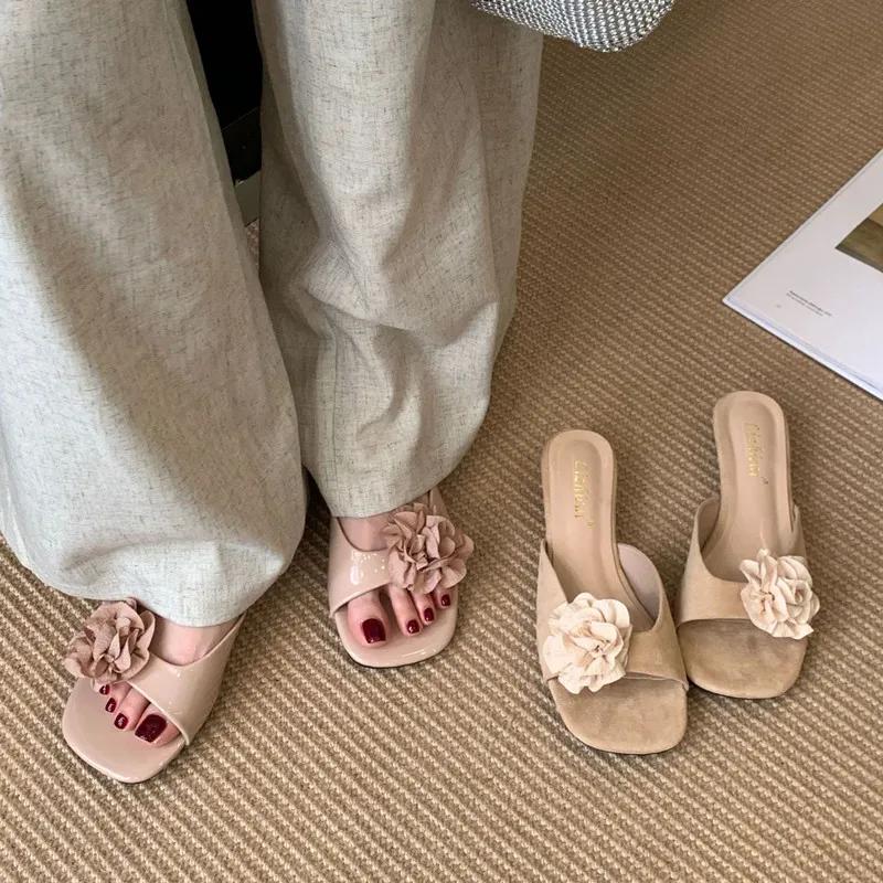 Summer Flower Design Flat Slippers Sandals Women Summer Sexy Open Toe Slide Sandal Elegant Open Heel Dress Pumps Sandalias Mujer