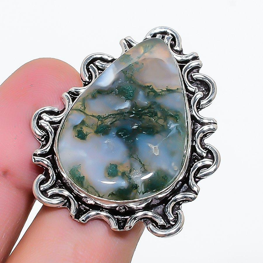 Natural Moss Agate Gemstone 925 Sterling Silver Jewelry Ring Size 9.5 AR-17919